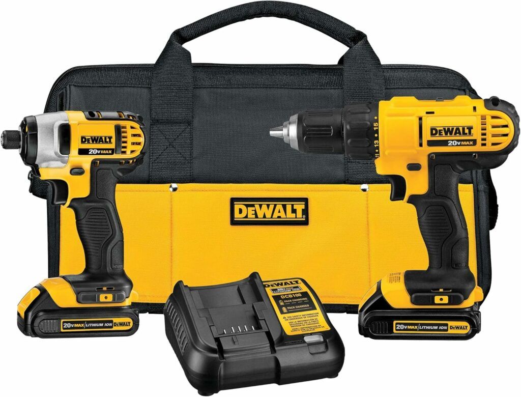 DeWalt Drill with 20 Volt Battery, Battery Charger, DeWalt Impact Driver with 20 Volt Battery